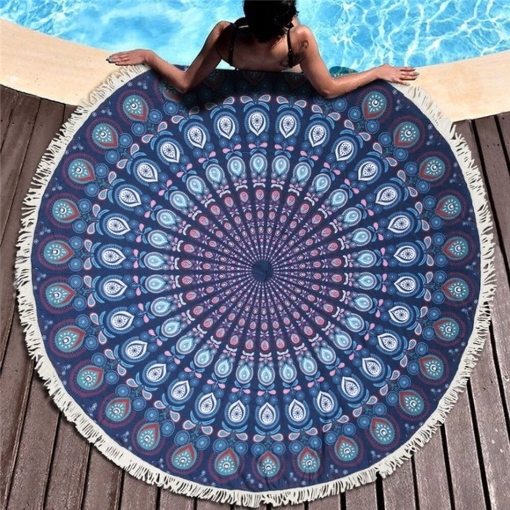 Blue/Purple Boho Beach Mat/Towel/Oversized Blanket/Yoga Mat for Dorm/Bedroom